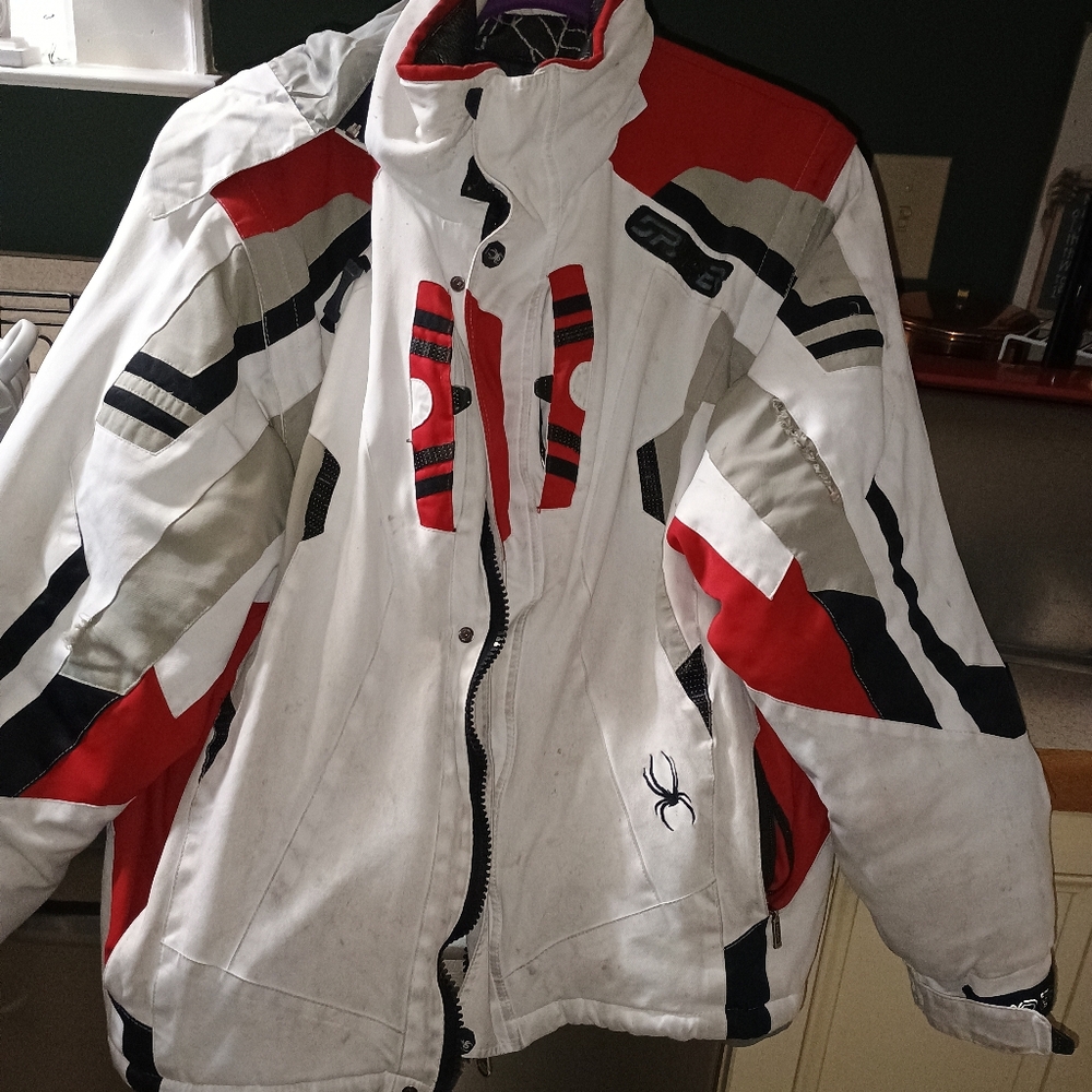 Spyder White and Red Ski Jacket with Black Accents